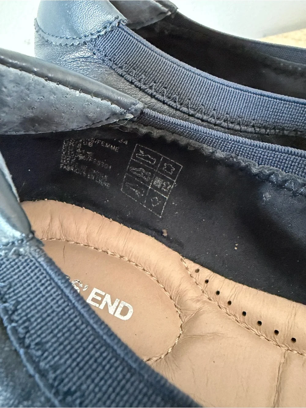 Lands End Ballet Flats Women's Sz 10 Navy Blue Leather Coastal Comfort Slip On